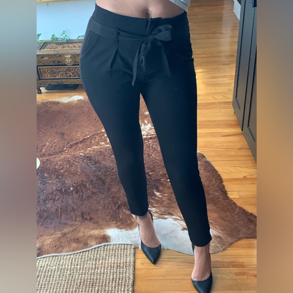 Revamped Black Tie-Waist Skinny Pants